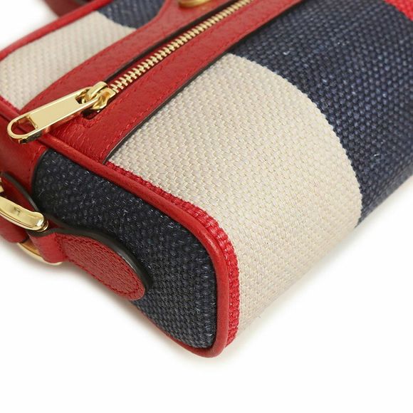 Gucci Sylvie Baia Della Stripe Ophidia Canvas Calfskin Leather Tricolor Red - Picture 9 of 9